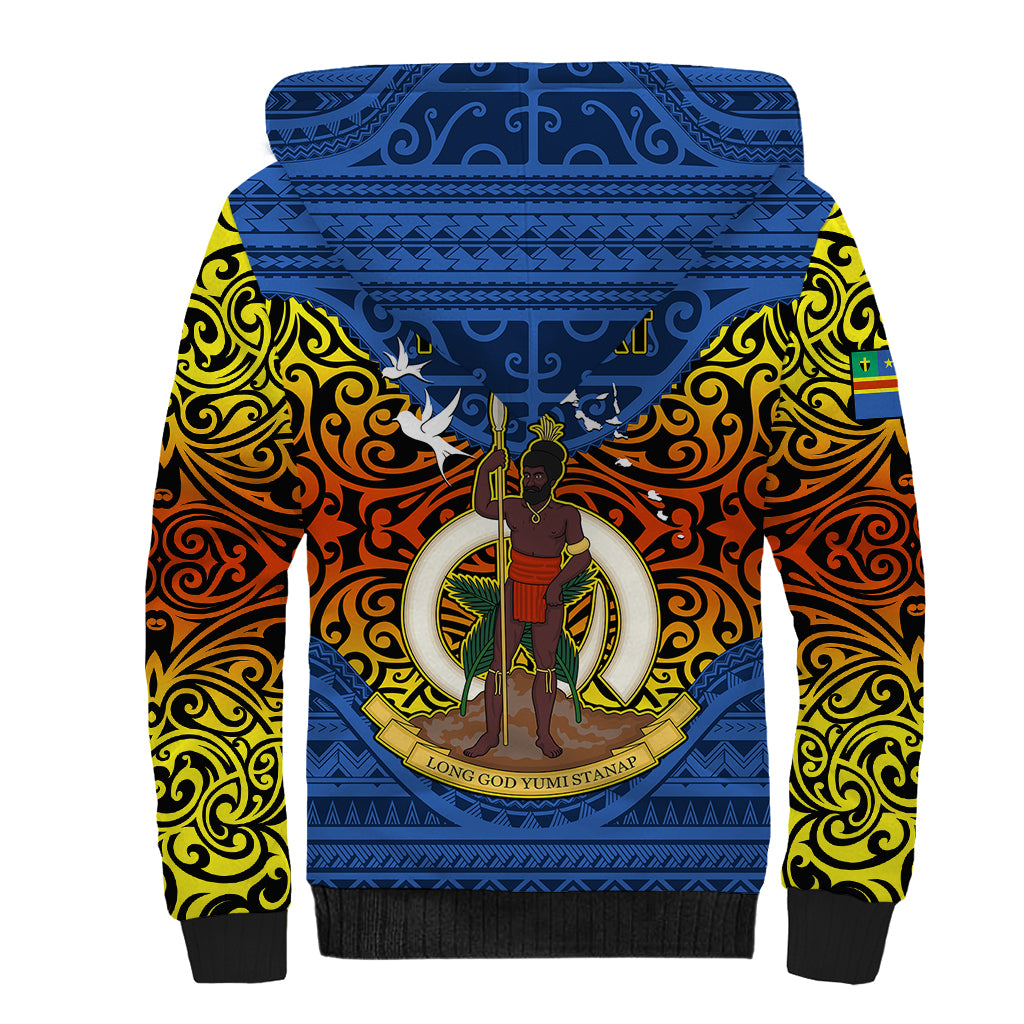 Personalized Vanuatu Tafea Province Sherpa Hoodie Coat Of Arms And Namele Fern Polynesian Pattern LT05 - Polynesian Pride
