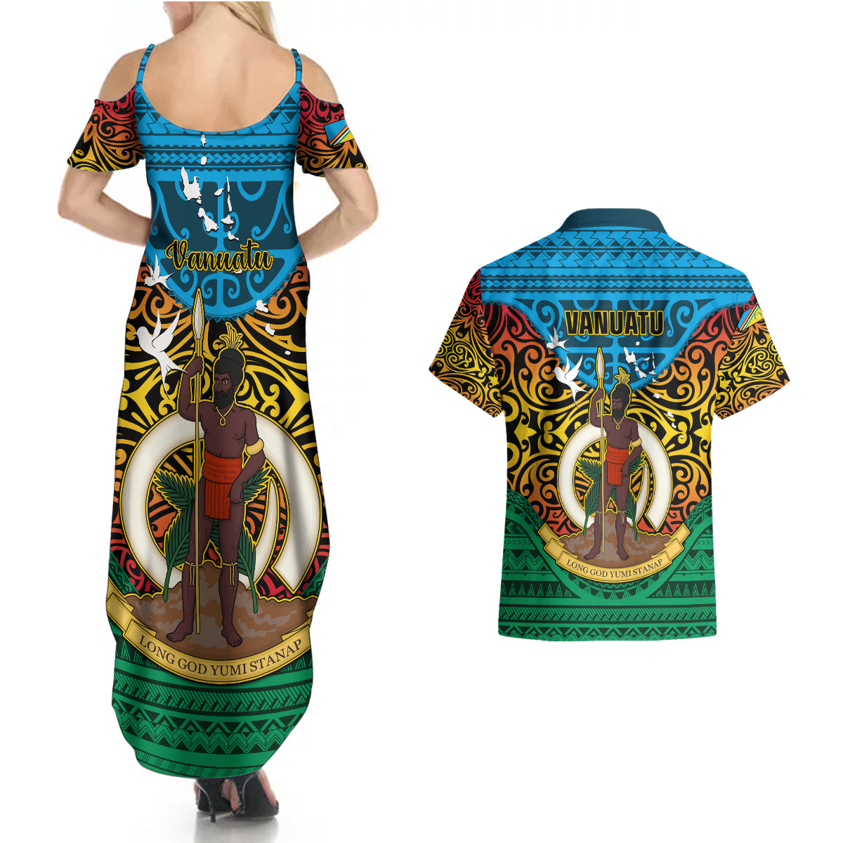 Vanuatu Torba Province Couples Matching Summer Maxi Dress and Hawaiian Shirt Vanuatuan Coat Of Arms Polynesian Pattern LT05 - Polynesian Pride