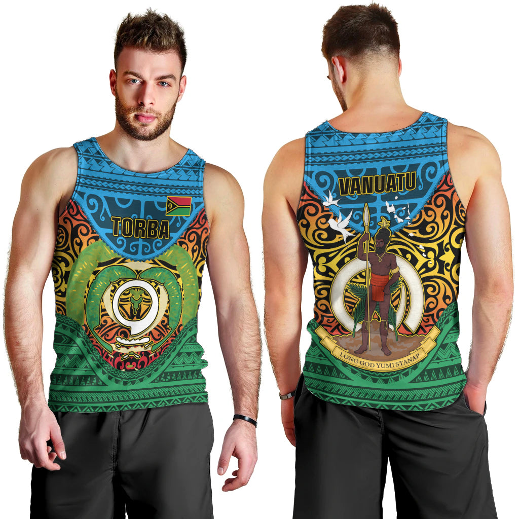 Vanuatu Torba Province Men Tank Top Vanuatuan Coat Of Arms Polynesian Pattern LT05 - Polynesian Pride
