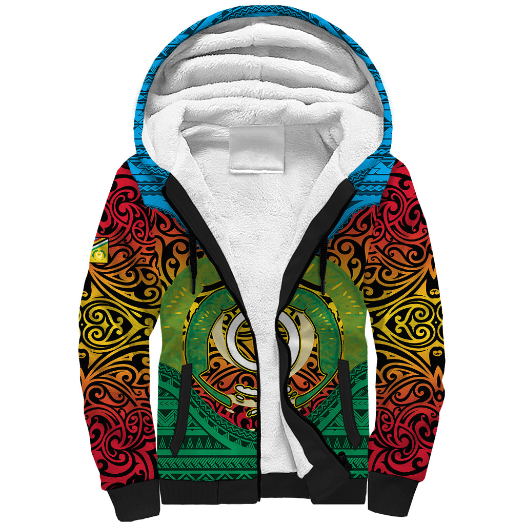 Vanuatu Torba Province Sherpa Hoodie Vanuatuan Coat Of Arms Polynesian Pattern LT05 Unisex Green - Polynesian Pride
