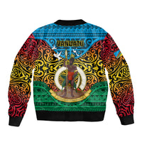 Vanuatu Torba Province Sleeve Zip Bomber Jacket Vanuatuan Coat Of Arms Polynesian Pattern LT05 - Polynesian Pride