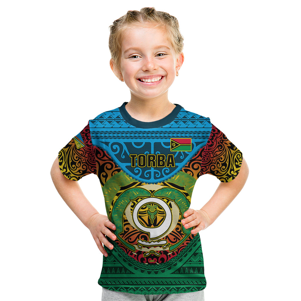 Personalized Vanuatu Torba Province Kid T Shirt Vanuatuan Coat Of Arms Polynesian Pattern LT05 Green - Polynesian Pride