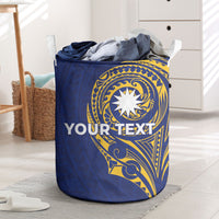 Personalised Nauru Angam Day Laundry Basket Gold Navy Tribal Pattern LT05 Blue - Polynesian Pride