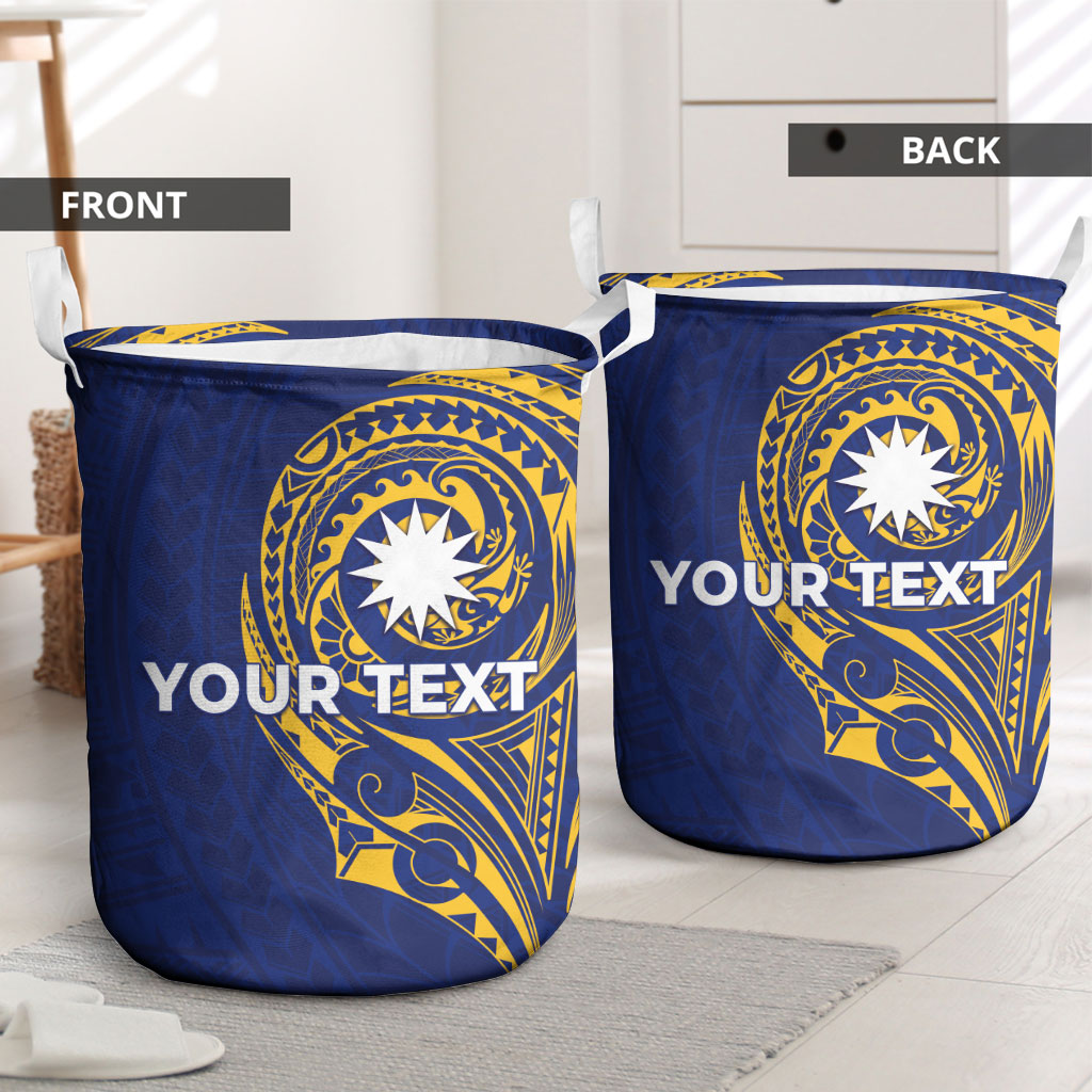 Personalised Nauru Angam Day Laundry Basket Gold Navy Tribal Pattern LT05 - Polynesian Pride