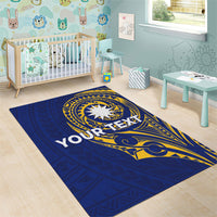 Personalised Nauru Angam Day Area Rug Gold Navy Tribal Pattern LT05 - Polynesian Pride