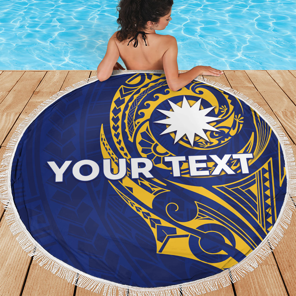 Personalised Nauru Angam Day Beach Blanket Gold Navy Tribal Pattern LT05 - Polynesian Pride