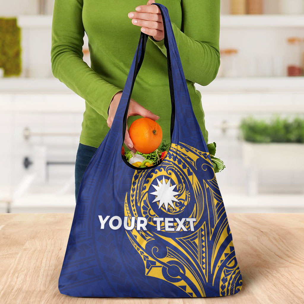 Personalised Nauru Angam Day Grocery Bag Gold Navy Tribal Pattern LT05 - Polynesian Pride