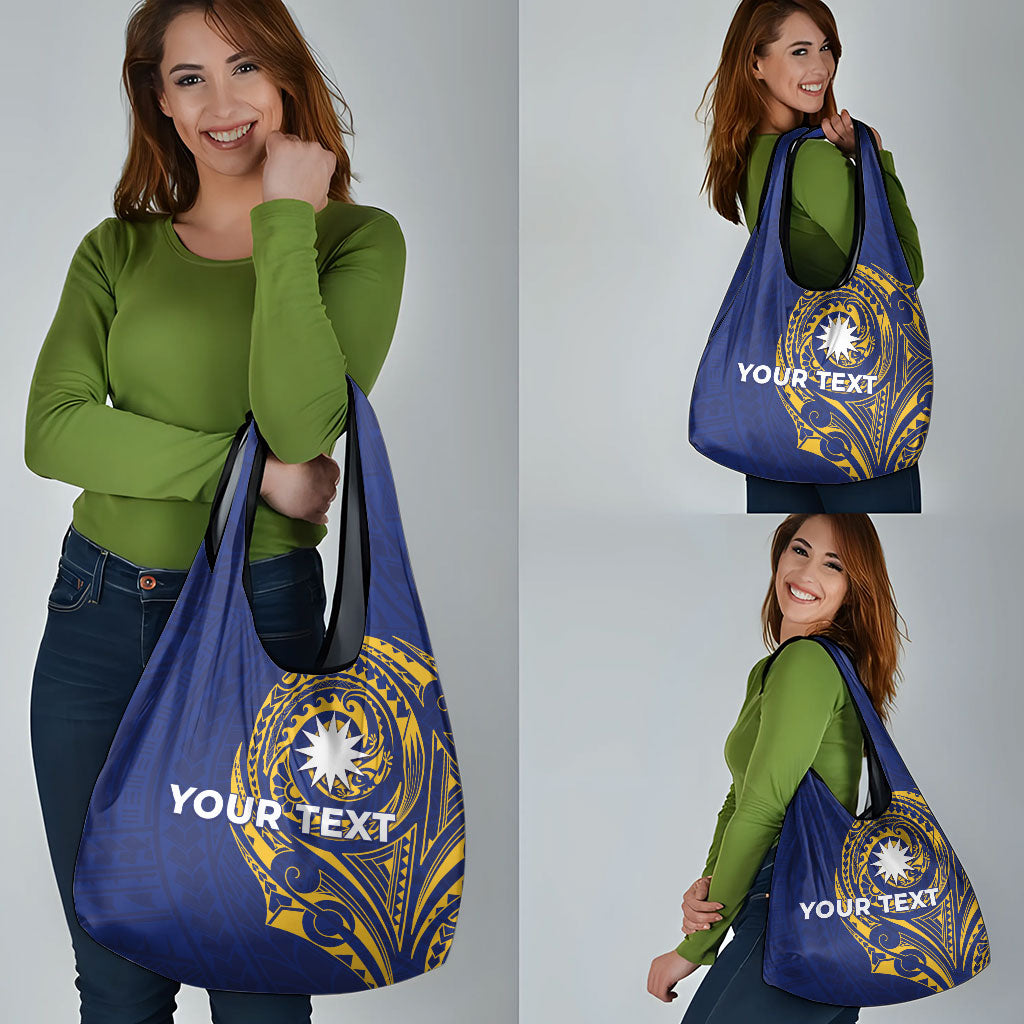 Personalised Nauru Angam Day Grocery Bag Gold Navy Tribal Pattern LT05 - Polynesian Pride