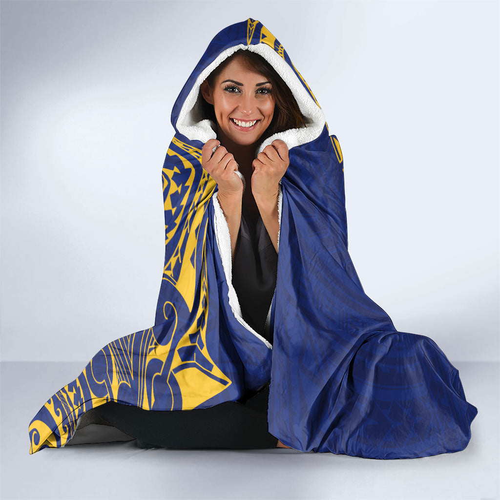Personalised Nauru Angam Day Hooded Blanket Gold Navy Tribal Pattern LT05 - Polynesian Pride