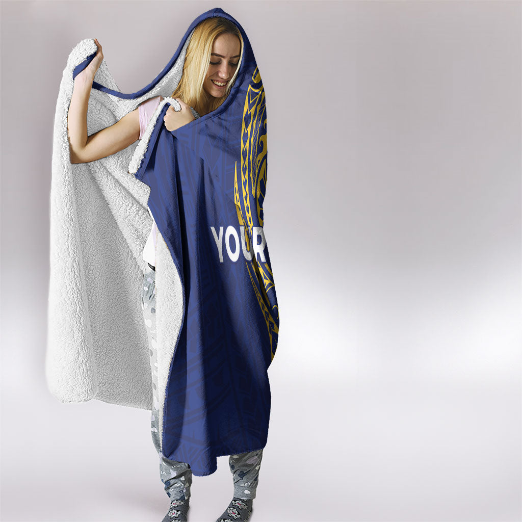Personalised Nauru Angam Day Hooded Blanket Gold Navy Tribal Pattern LT05 - Polynesian Pride
