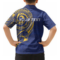 Personalised Nauru Angam Day Kid Hawaiian Shirt Gold Navy Tribal Pattern LT05 - Polynesian Pride
