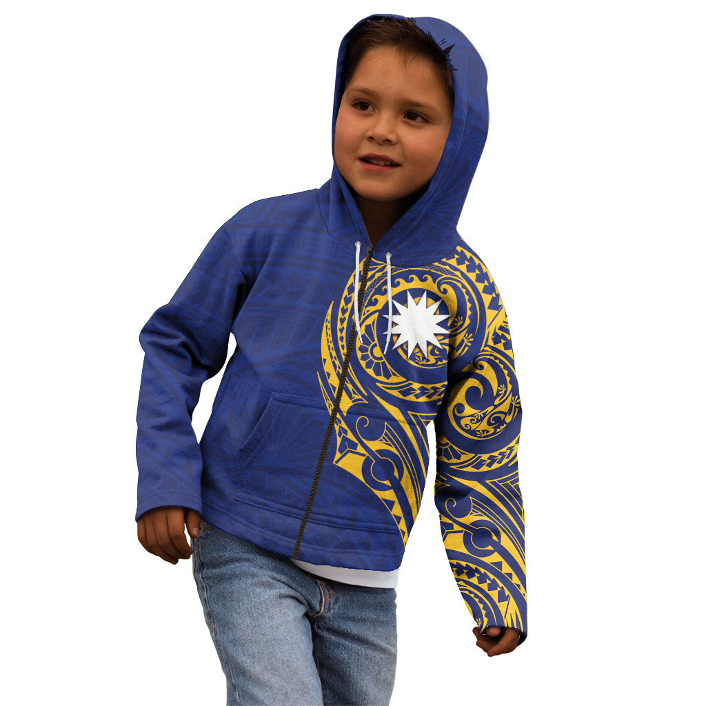 Personalised Nauru Angam Day Kid Hoodie Gold Navy Tribal Pattern LT05 - Polynesian Pride