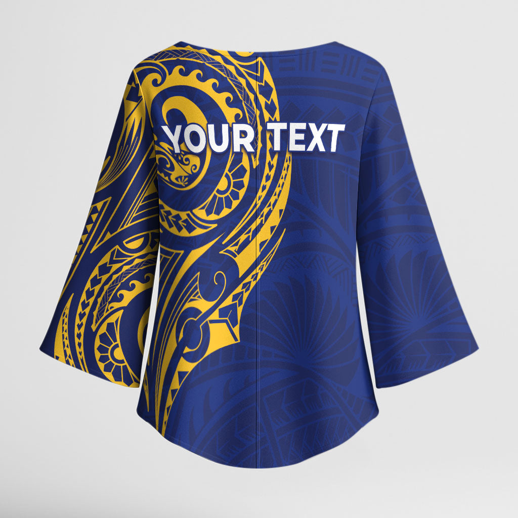 Personalised Nauru Angam Day Kimono Sleeve Blouse Gold Navy Tribal Pattern LT05 - Polynesian Pride