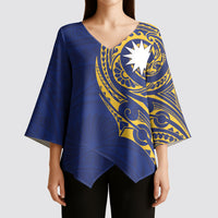 Personalised Nauru Angam Day Kimono Sleeve Blouse Gold Navy Tribal Pattern LT05 - Polynesian Pride