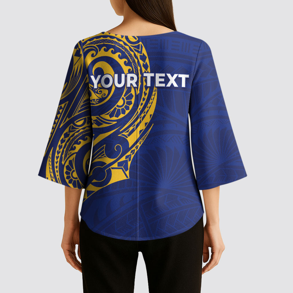 Personalised Nauru Angam Day Kimono Sleeve Blouse Gold Navy Tribal Pattern LT05 - Polynesian Pride