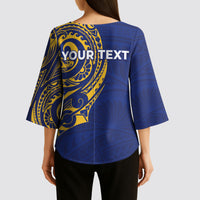 Personalised Nauru Angam Day Kimono Sleeve Blouse Gold Navy Tribal Pattern LT05 - Polynesian Pride