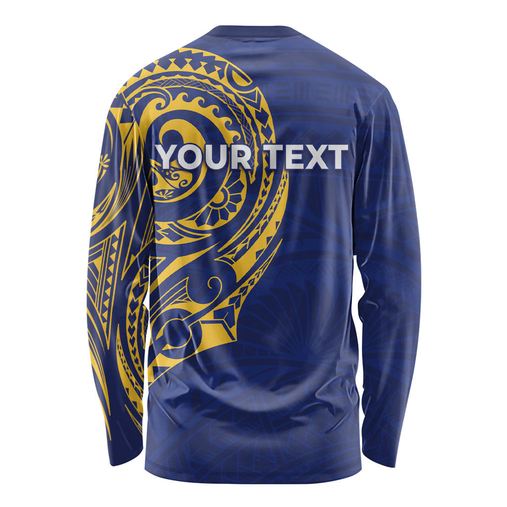 Personalised Nauru Angam Day Long Sleeve Shirt Gold Navy Tribal Pattern LT05 - Polynesian Pride