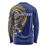 Personalised Nauru Angam Day Long Sleeve Shirt Gold Navy Tribal Pattern LT05 - Polynesian Pride