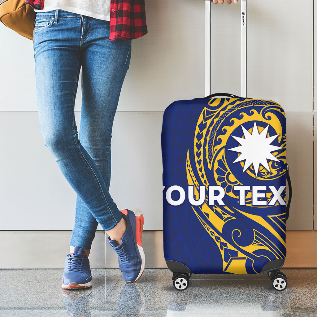 Personalised Nauru Angam Day Luggage Cover Gold Navy Tribal Pattern LT05 - Polynesian Pride