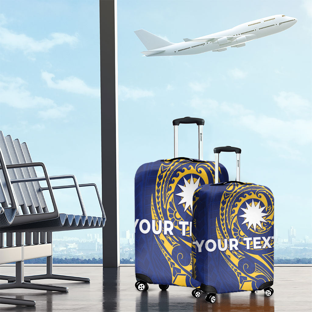 Personalised Nauru Angam Day Luggage Cover Gold Navy Tribal Pattern LT05 - Polynesian Pride