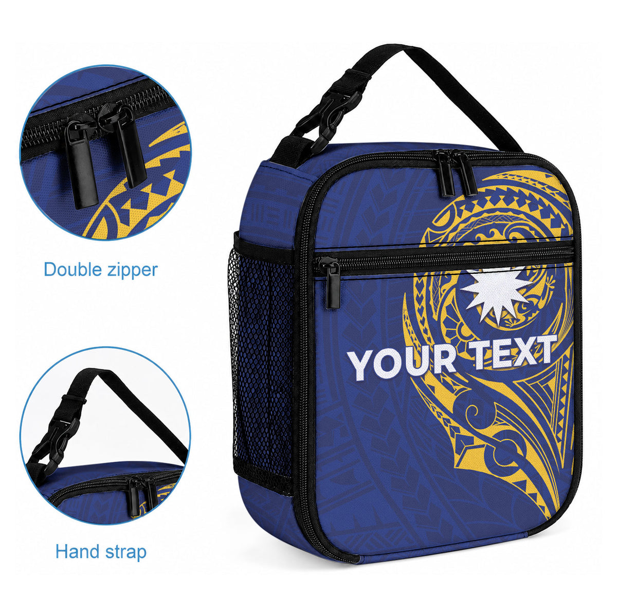 Personalised Nauru Angam Day Lunch Bag Gold Navy Tribal Pattern LT05 - Polynesian Pride