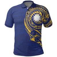 Personalised Nauru Angam Day Polo Shirt Gold Navy Tribal Pattern LT05 Blue - Polynesian Pride