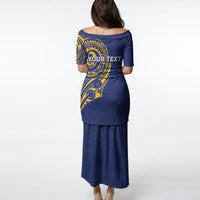 Personalised Nauru Angam Day Puletasi Gold Navy Tribal Pattern LT05 - Polynesian Pride