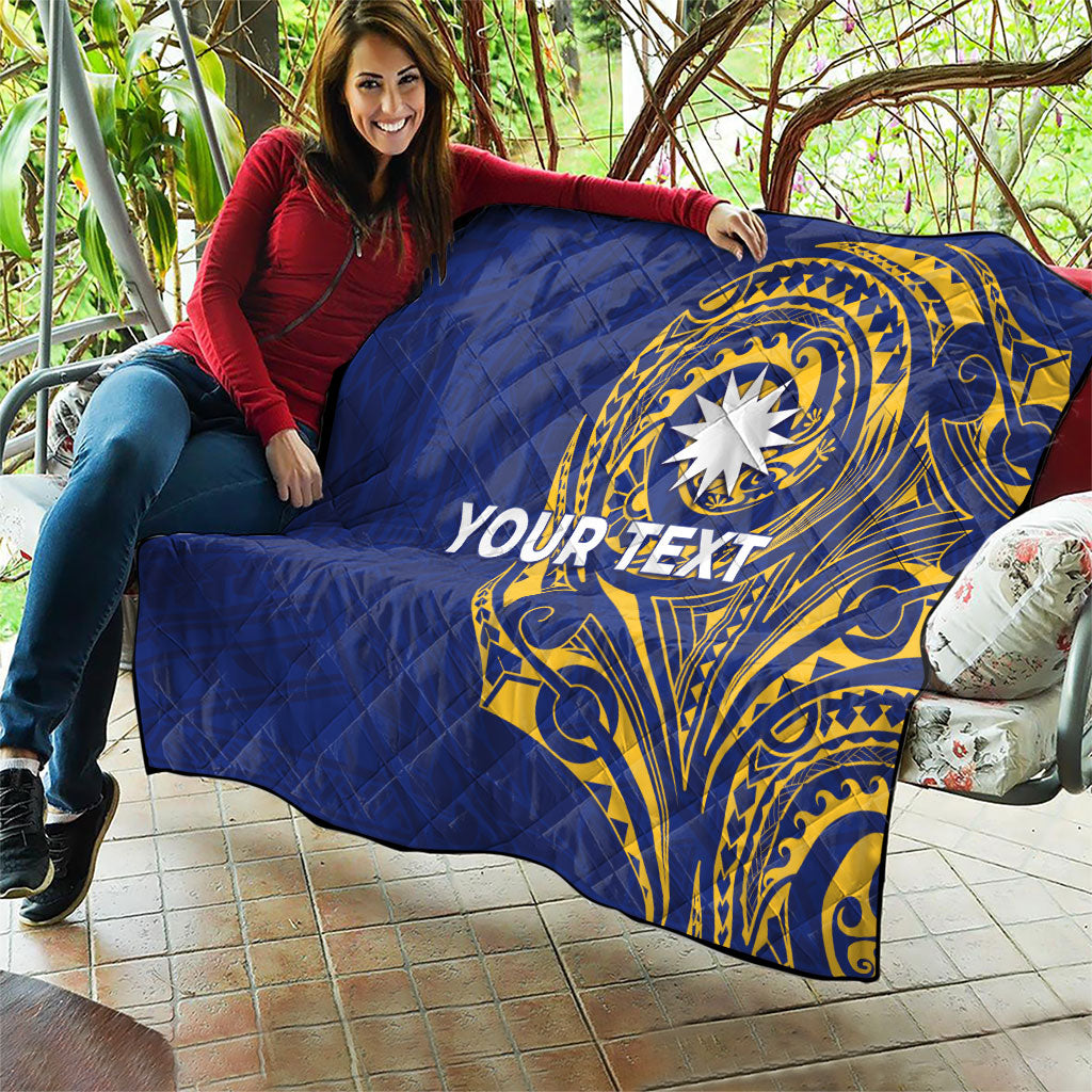 Personalised Nauru Angam Day Quilt Gold Navy Tribal Pattern LT05 - Polynesian Pride