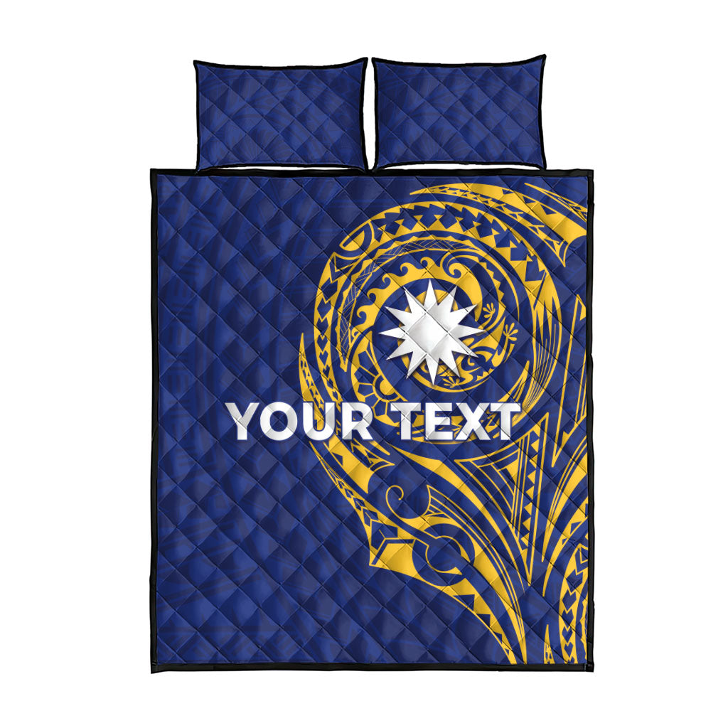 Personalised Nauru Angam Day Quilt Bed Set Gold Navy Tribal Pattern LT05 - Polynesian Pride