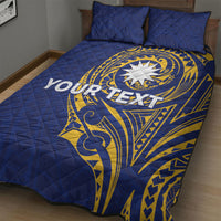 Personalised Nauru Angam Day Quilt Bed Set Gold Navy Tribal Pattern LT05 - Polynesian Pride