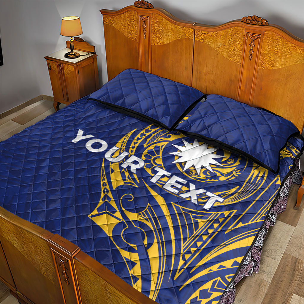 Personalised Nauru Angam Day Quilt Bed Set Gold Navy Tribal Pattern LT05 - Polynesian Pride