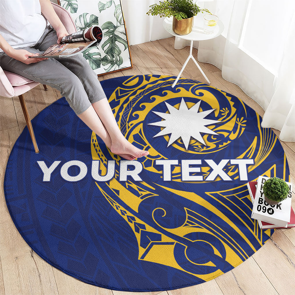 Personalised Nauru Angam Day Round Carpet Gold Navy Tribal Pattern LT05 - Polynesian Pride