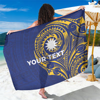 Personalised Nauru Angam Day Sarong Gold Navy Tribal Pattern LT05 One Size 44 x 66 inches Blue - Polynesian Pride