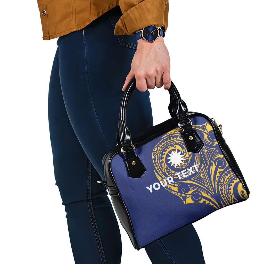 Personalised Nauru Angam Day Shoulder Handbag Gold Navy Tribal Pattern LT05 - Polynesian Pride