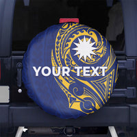 Personalised Nauru Angam Day Spare Tire Cover Gold Navy Tribal Pattern LT05 No hole Blue - Polynesian Pride