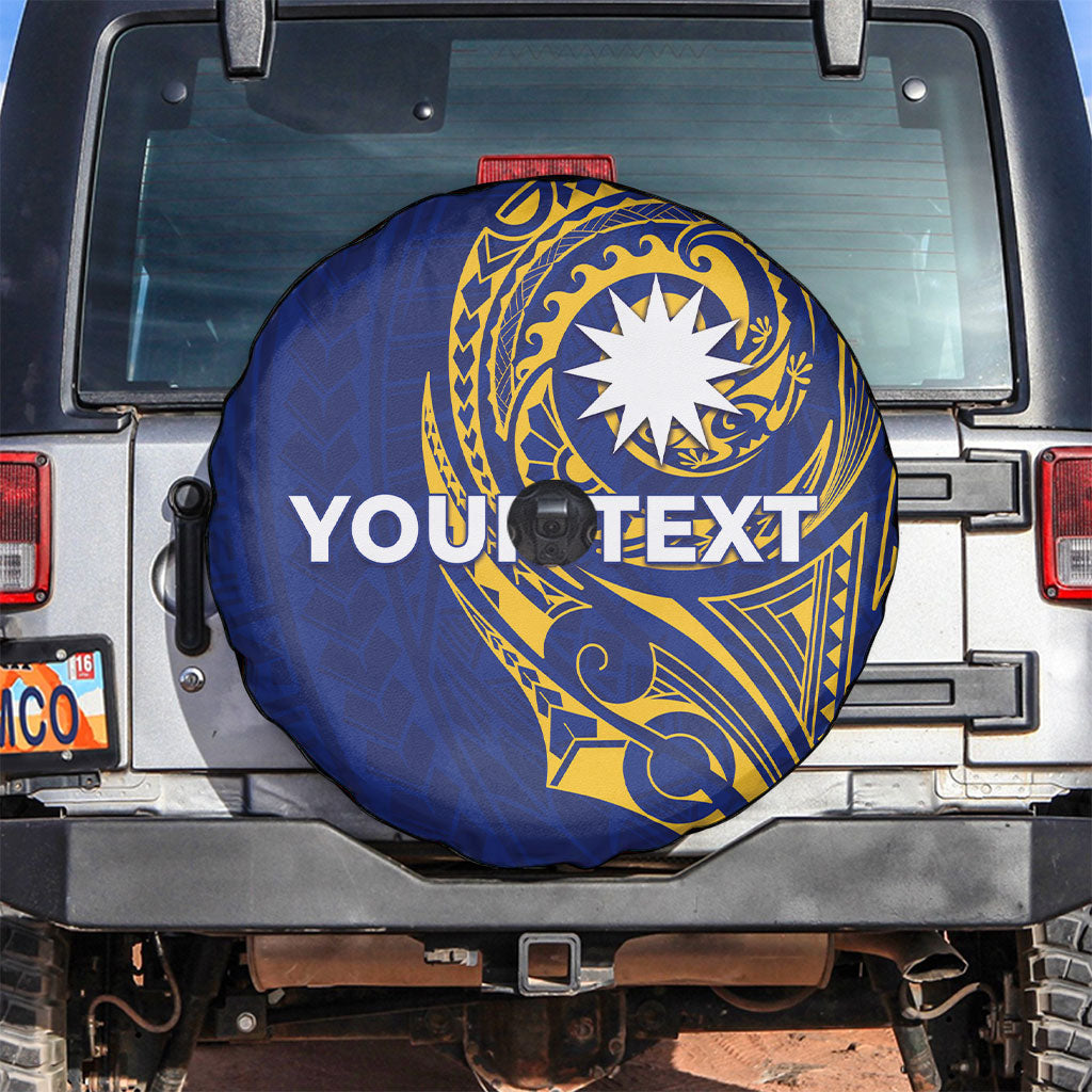Personalised Nauru Angam Day Spare Tire Cover Gold Navy Tribal Pattern LT05 Blue - Polynesian Pride
