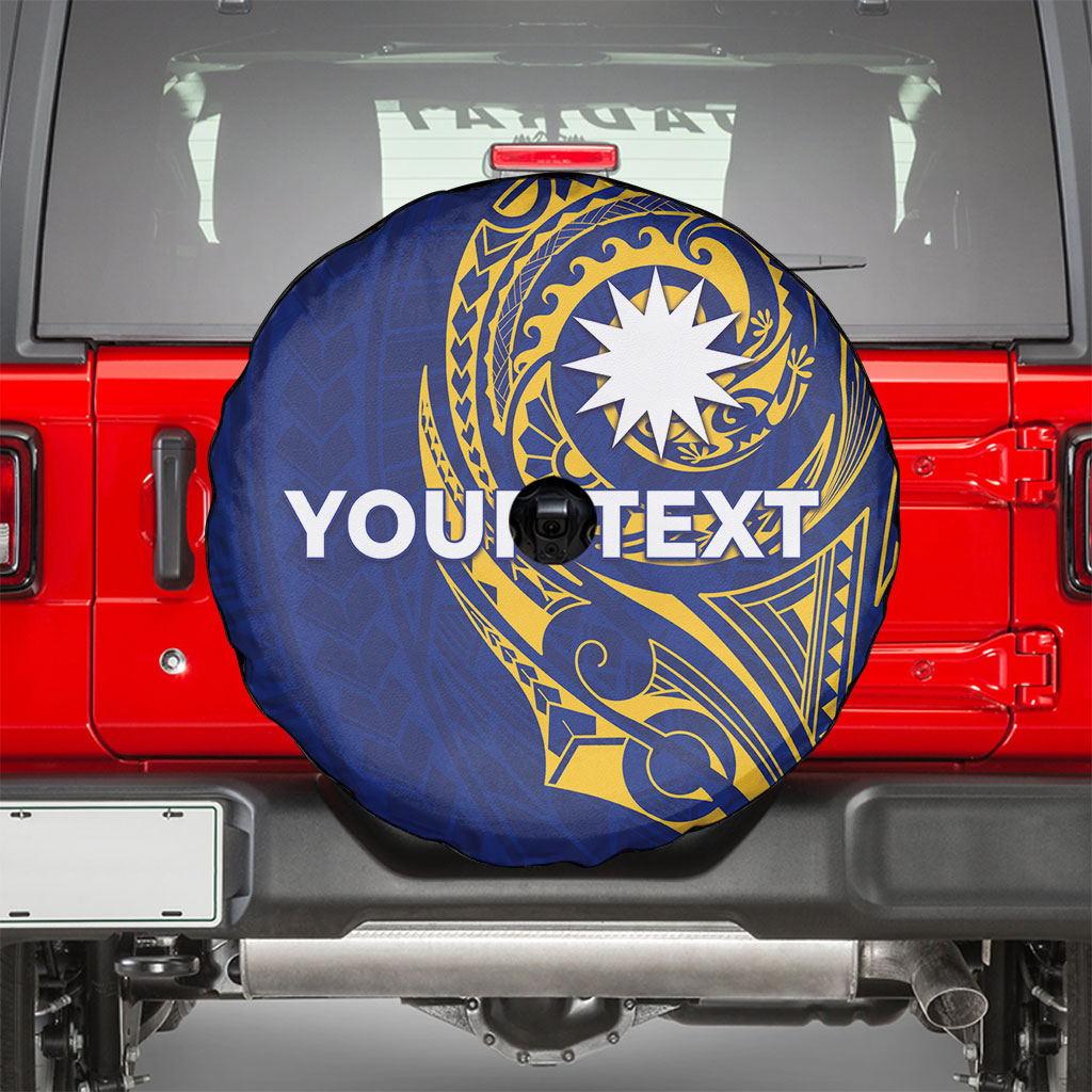 Personalised Nauru Angam Day Spare Tire Cover Gold Navy Tribal Pattern LT05 - Polynesian Pride
