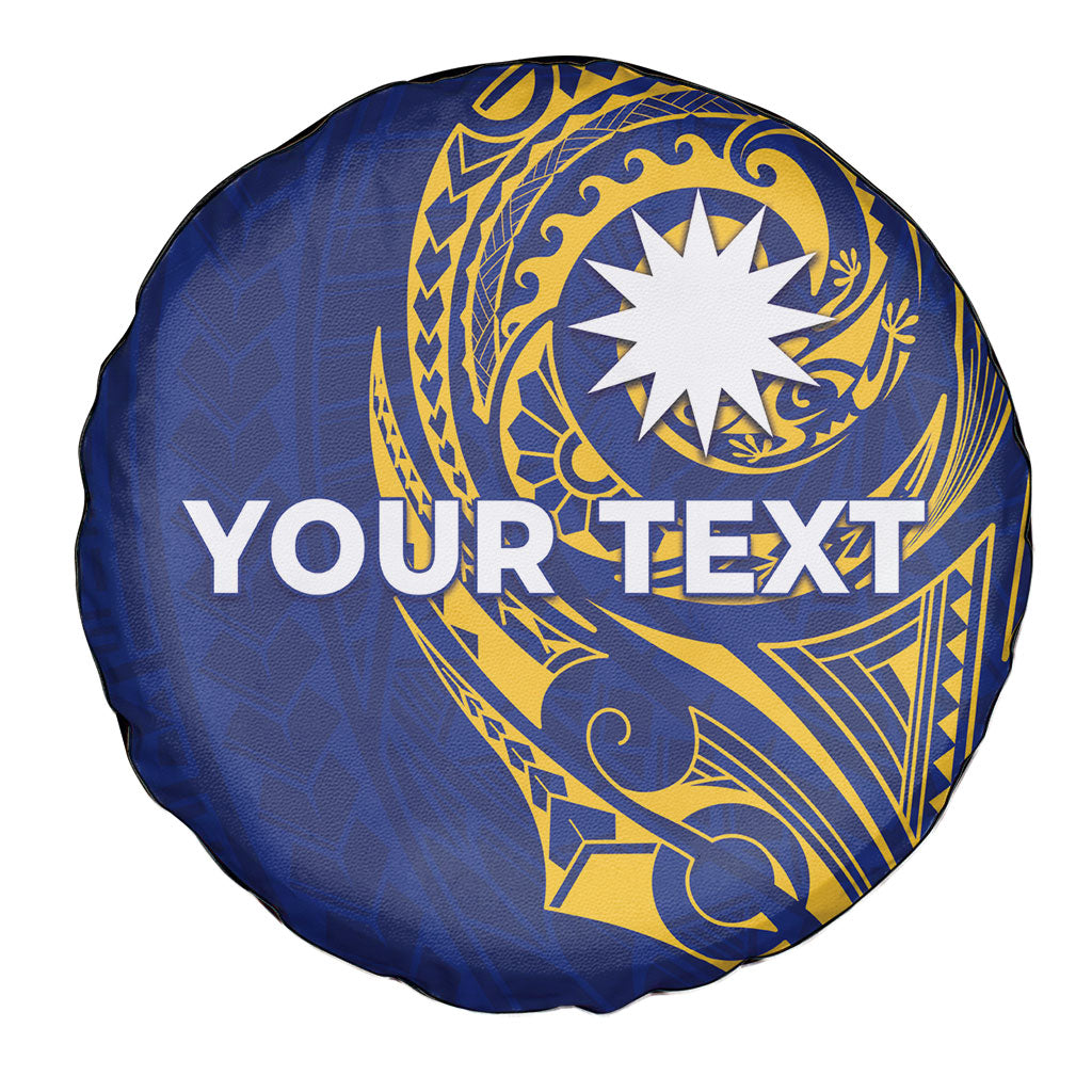 Personalised Nauru Angam Day Spare Tire Cover Gold Navy Tribal Pattern LT05 - Polynesian Pride