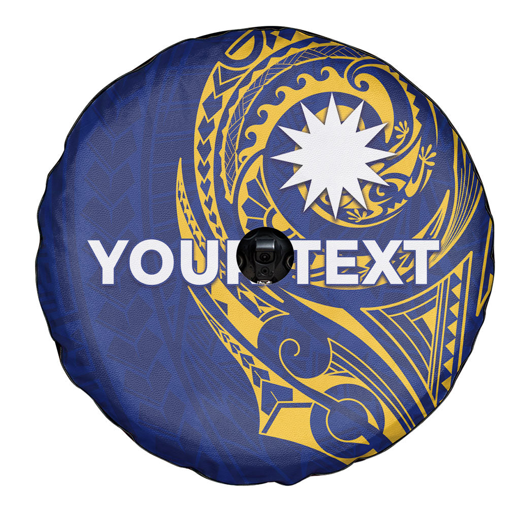 Personalised Nauru Angam Day Spare Tire Cover Gold Navy Tribal Pattern LT05 - Polynesian Pride