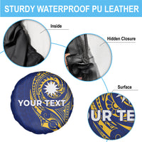 Personalised Nauru Angam Day Spare Tire Cover Gold Navy Tribal Pattern LT05 - Polynesian Pride