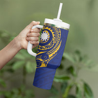 Personalised Nauru Angam Day Tumbler With Handle Gold Navy Tribal Pattern LT05 - Polynesian Pride