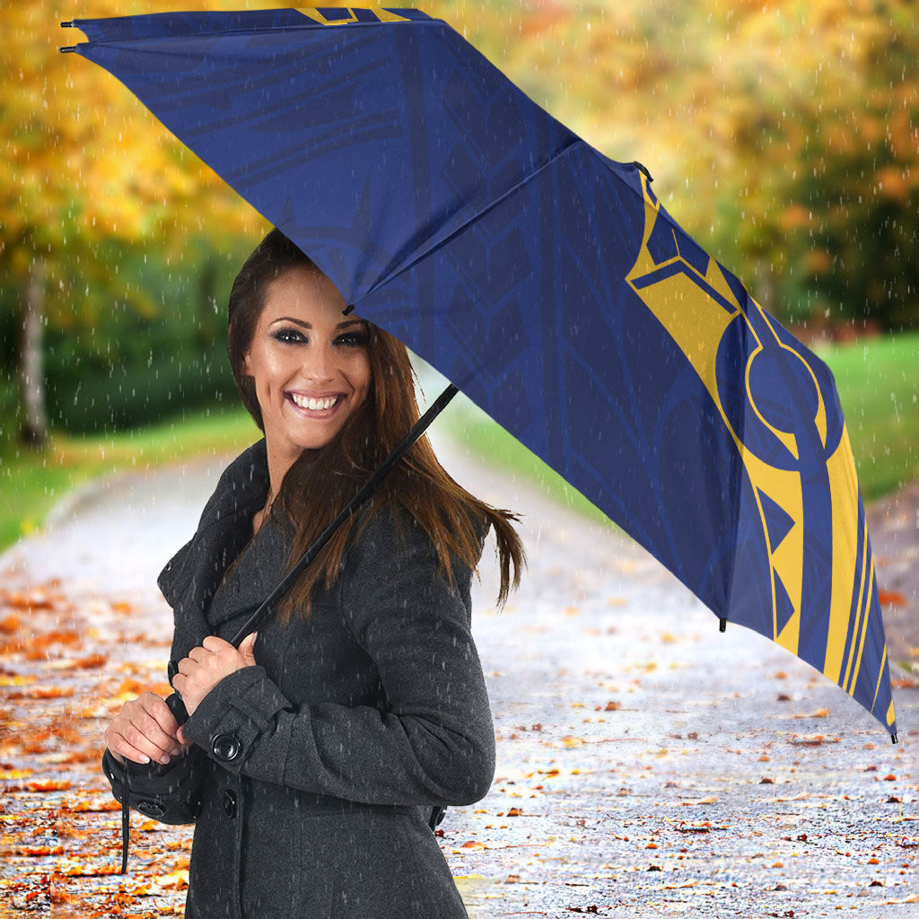 Personalised Nauru Angam Day Umbrella Gold Navy Tribal Pattern LT05 - Polynesian Pride
