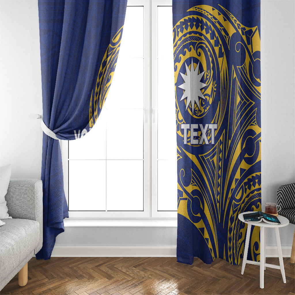 Personalised Nauru Angam Day Window Curtain Gold Navy Tribal Pattern LT05 - Polynesian Pride