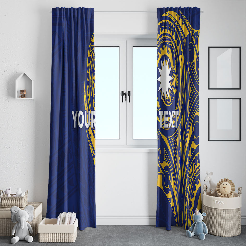 Personalised Nauru Angam Day Window Curtain Gold Navy Tribal Pattern LT05 - Polynesian Pride