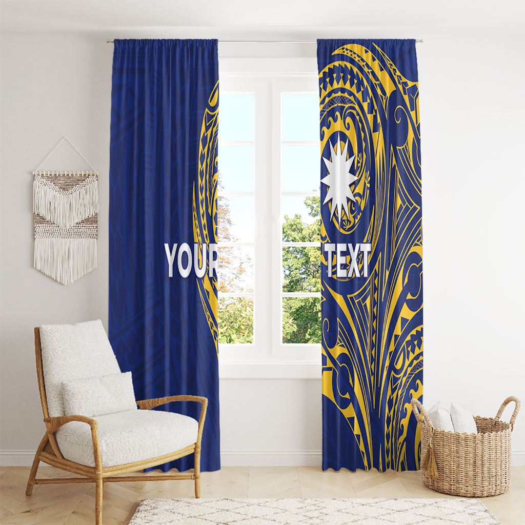 Personalised Nauru Angam Day Window Curtain Gold Navy Tribal Pattern LT05 - Polynesian Pride