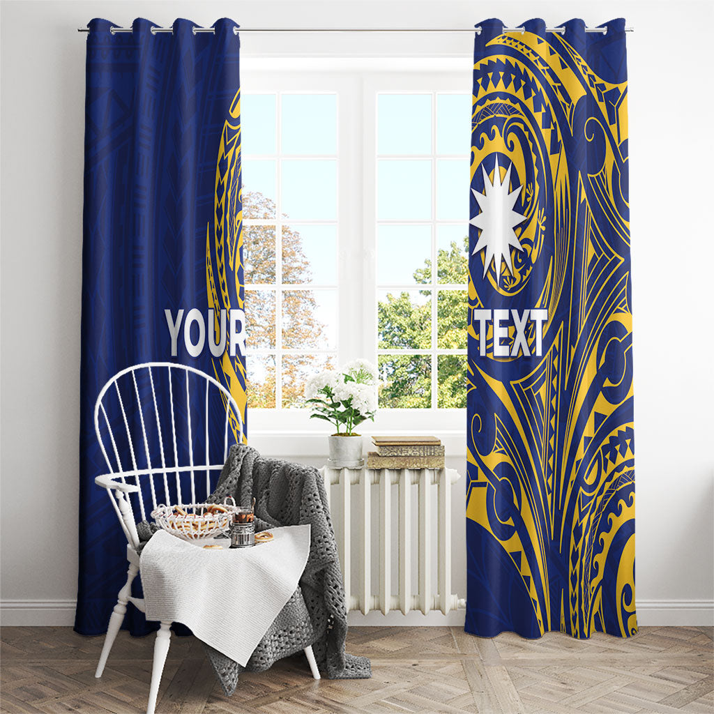 Personalised Nauru Angam Day Window Curtain Gold Navy Tribal Pattern LT05 - Polynesian Pride
