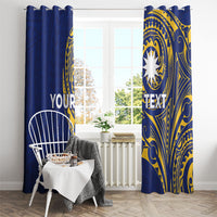 Personalised Nauru Angam Day Window Curtain Gold Navy Tribal Pattern LT05 - Polynesian Pride