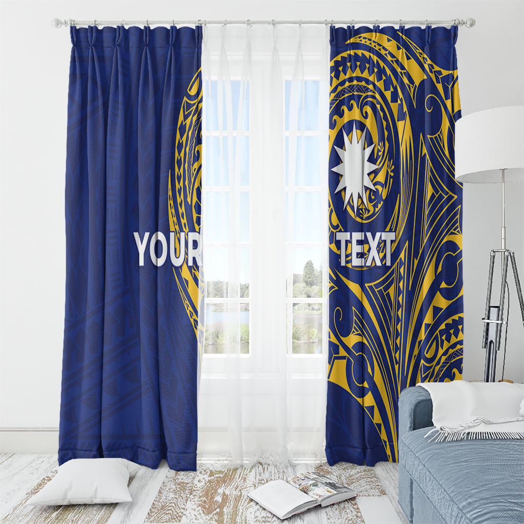 Personalised Nauru Angam Day Window Curtain Gold Navy Tribal Pattern LT05 - Polynesian Pride