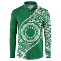 Cook Islands Gospel Day Button Sweatshirt Green Tribal Curves LT05 Green - Polynesian Pride