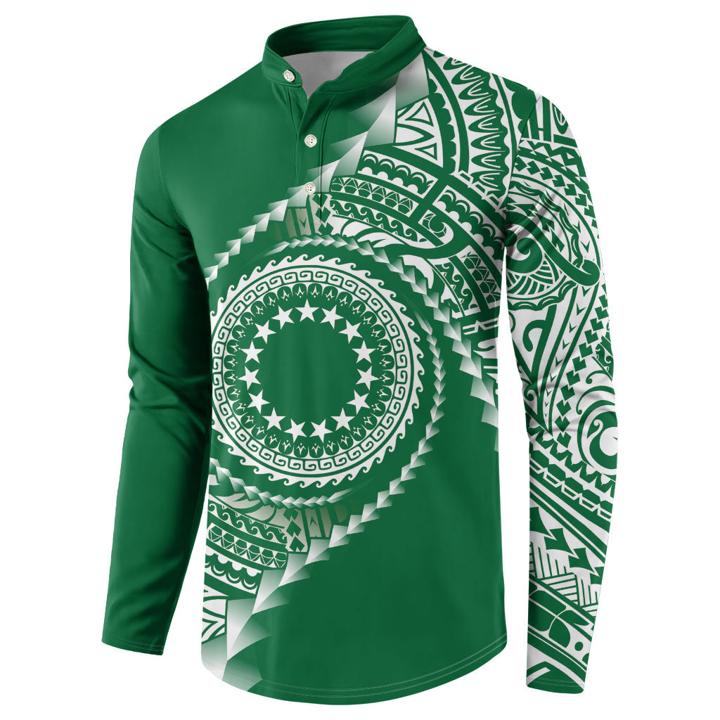 Cook Islands Gospel Day Button Sweatshirt Green Tribal Curves LT05 - Polynesian Pride
